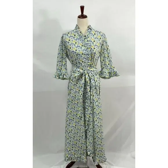 EVI GRINTELA Sz XS Floral Ruffle Edge Belted Cotton Maxi Shirt Dress - Picture 8 of 8